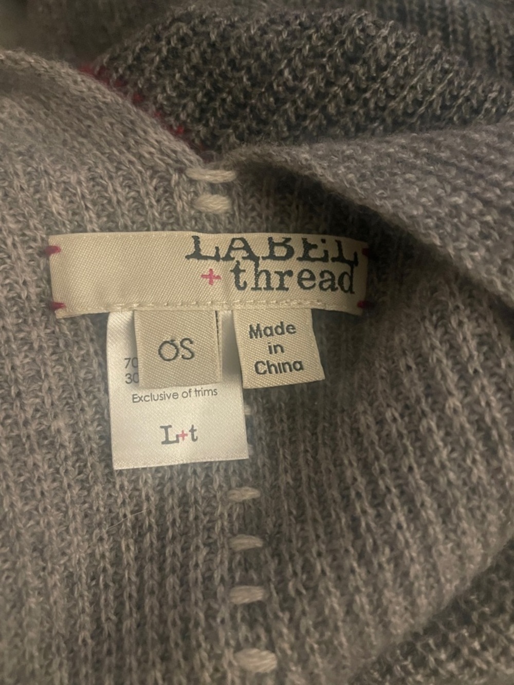 Label + Thread Colorblock V-Neck Knit Poncho Sweater - Gray, Black & Red - Picture 5 of 6